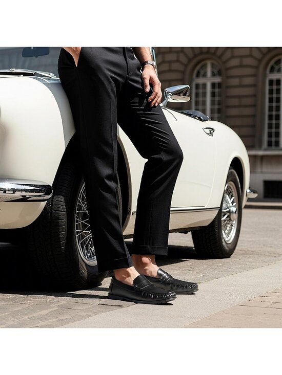 HEEZ Men\'s Black PU Faux Leather Penny Loafers Slip On Casual Driving Shoes